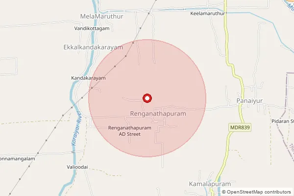 Map showing approximate area covered by Pincode 614717 — Vattar B.O, Thiruvarur