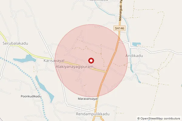Map showing approximate area covered by Pincode 614723 — Andikadu B.O, Thanjavur