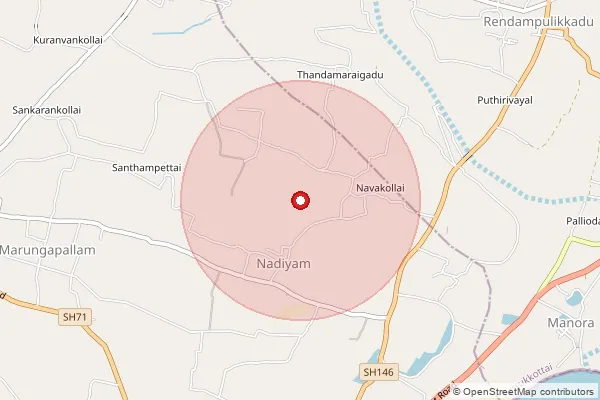 Map showing approximate area covered by Pincode 614802 — Marungapallam B.O, Thanjavur