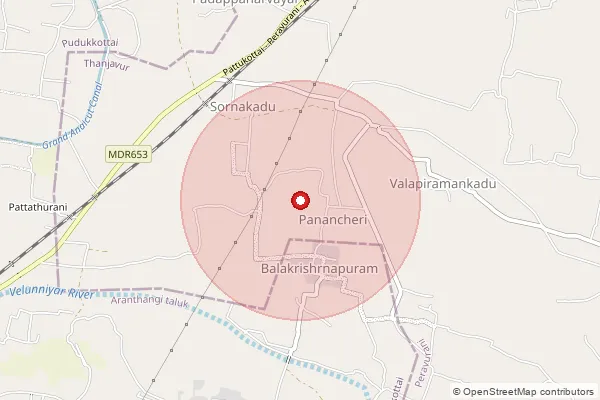 Map showing approximate area covered by Pincode 614804 — Peravurni S.O, Thanjavur