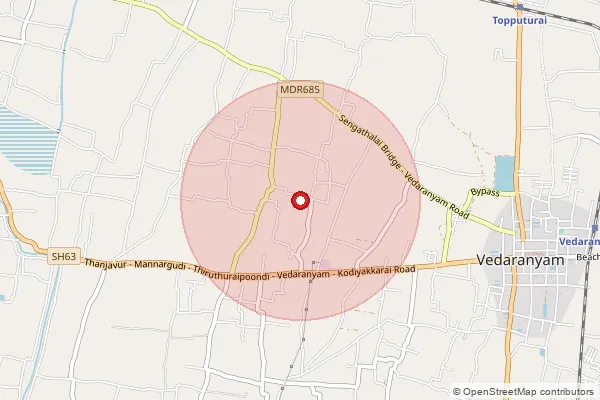 Map showing approximate area covered by Pincode 614810 — Agasthiampalli B.O, Nagapattinam