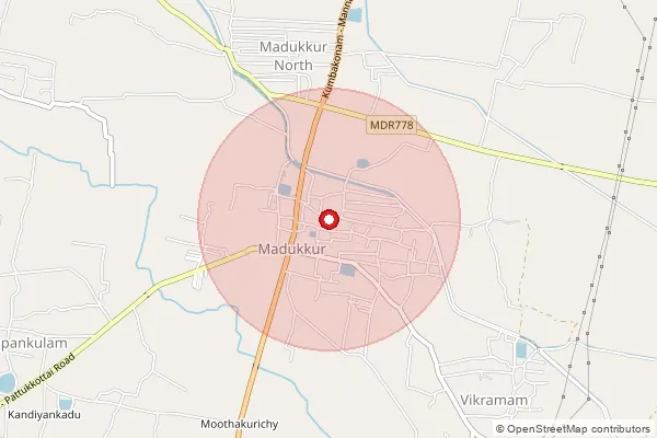 Map showing approximate area covered by Pincode 614903 — Madukkur North B.O, Thanjavur
