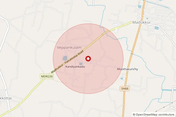 Map showing approximate area covered by Pincode 614906 — Vendakottai B.O, Thanjavur