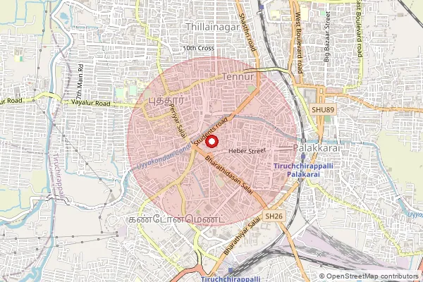 Map showing approximate area covered by Pincode 620001 — Tiruchirappalli Ho, Tiruchirappalli