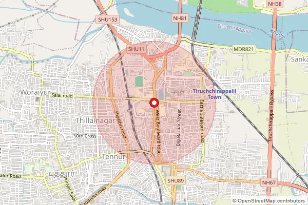 Map showing approximate area covered by Pincode 620002 — Teppakulam So, Tiruchirappalli