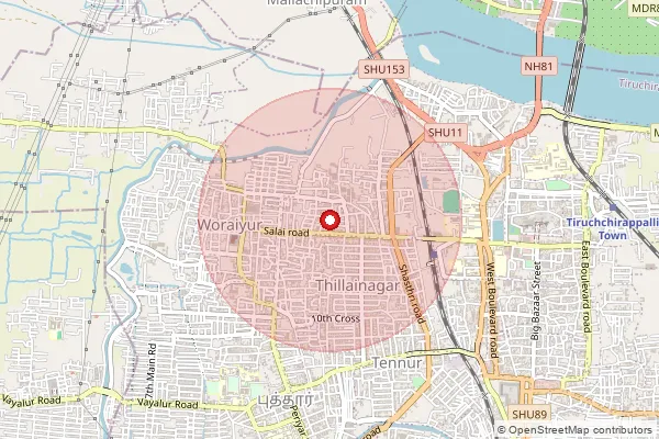 Map showing approximate area covered by Pincode 620003 — Woriur Bazaar So, Tiruchirappalli