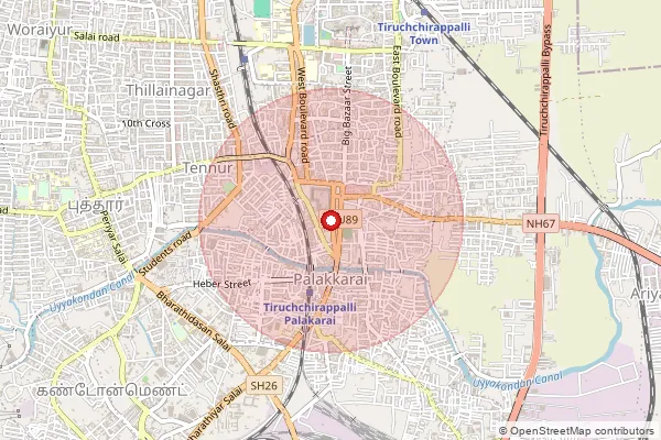 Map showing approximate area covered by Pincode 620008 — Clock Tower So Tiruchirappalli, Tiruchirappalli