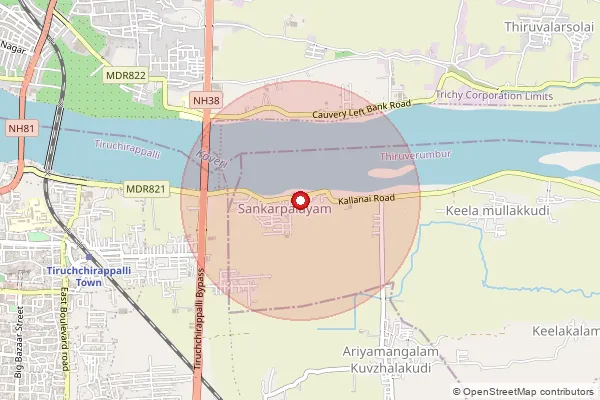 Map showing approximate area covered by Pincode 620010 — Sircarpalayam Bo, Tiruchirappalli