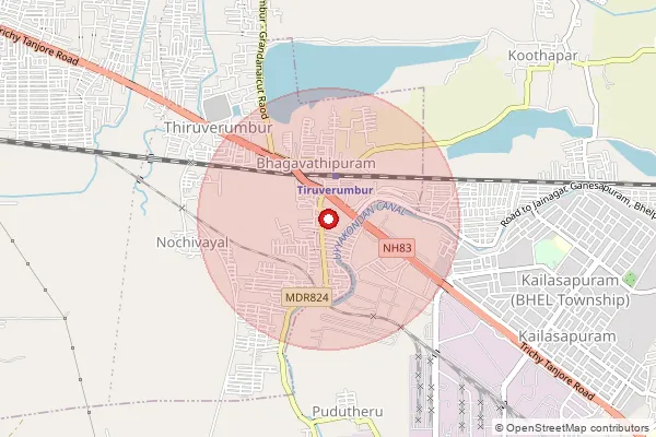 Map showing approximate area covered by Pincode 620013 — Malaiadivaram Bo, Tiruchirappalli