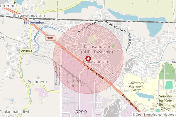 Map showing approximate area covered by Pincode 620014 — Boiler Project  Tr So, Tiruchirappalli