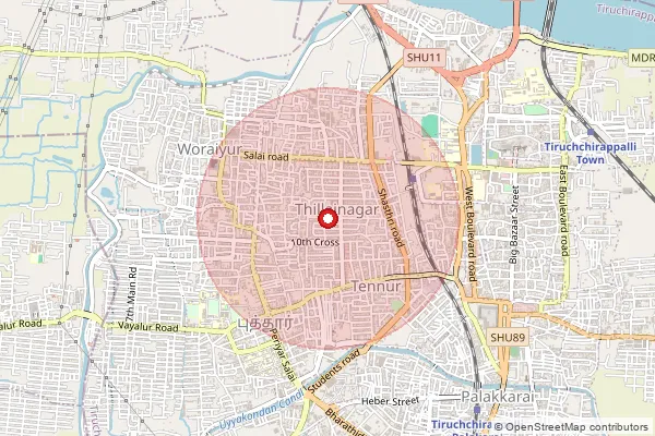 Map showing approximate area covered by Pincode 620018 — Thillai Nagar So, Tiruchirappalli