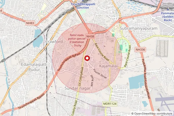 Map showing approximate area covered by Pincode 620023 — Khajanagar So, Tiruchirappalli