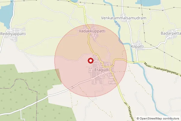 Map showing approximate area covered by Pincode 621001 — Kottaiyur B.O, Tiruchirappalli