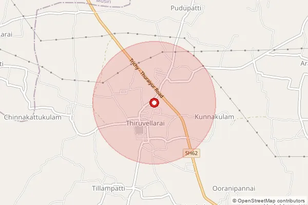 Map showing approximate area covered by Pincode 621009 — Kattukulam B.O, Tiruchirappalli