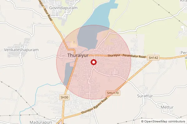 Map showing approximate area covered by Pincode 621010 — Turaiyur H.O, Tiruchirappalli
