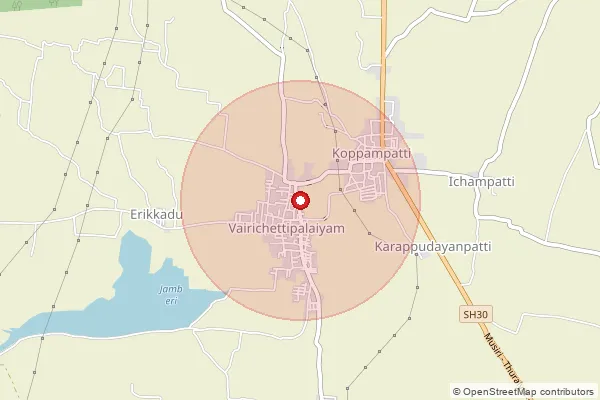 Map showing approximate area covered by Pincode 621012 — Koppampatti B.O, Tiruchirappalli