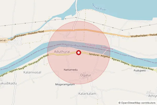 Map showing approximate area covered by Pincode 621108 — Athiyur B.O, Perambalur