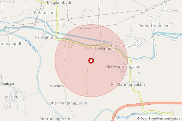 Map showing approximate area covered by Pincode 621111 — R.Valavanur B.O, Tiruchirappalli