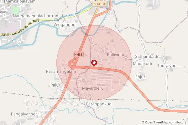 Map showing approximate area covered by Pincode 621112 — Pallividai B.O, Tiruchirappalli