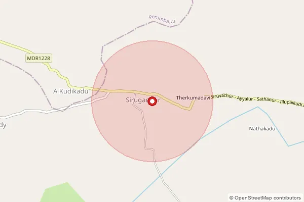 Map showing approximate area covered by Pincode 621113 — Varagupadi B.O, Perambalur