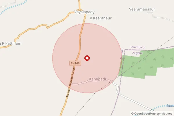 Map showing approximate area covered by Pincode 621115 — Ayikudi B.O, Perambalur