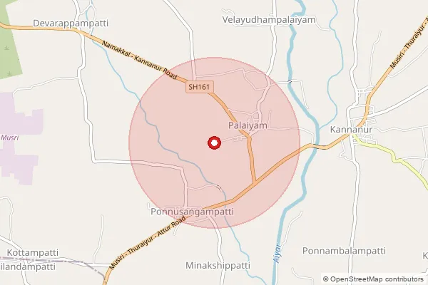 Map showing approximate area covered by Pincode 621206 — Devarappampatti B.O, Tiruchirappalli