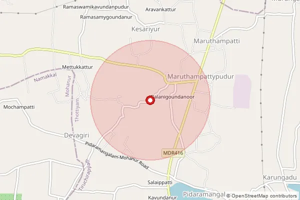 Map showing approximate area covered by Pincode 621207 — Pidaramangalam B.O, Tiruchirappalli