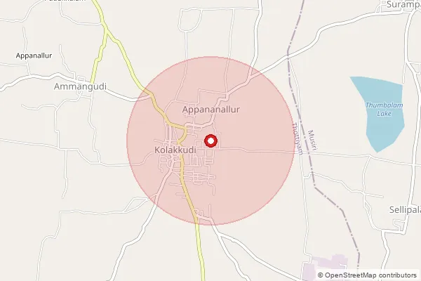 Map showing approximate area covered by Pincode 621208 — Surampatti B.O, Tiruchirappalli