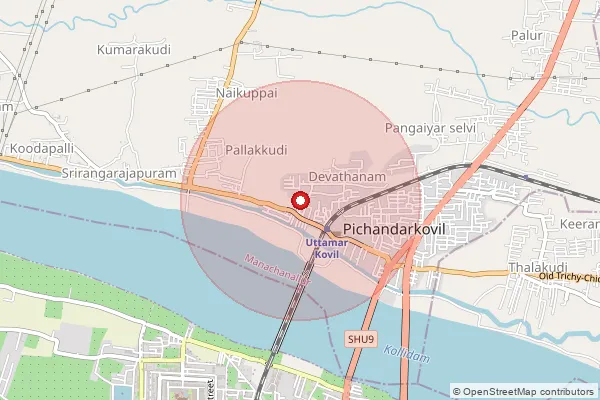 Map showing approximate area covered by Pincode 621216 — Thalakudi B.O, Tiruchirappalli