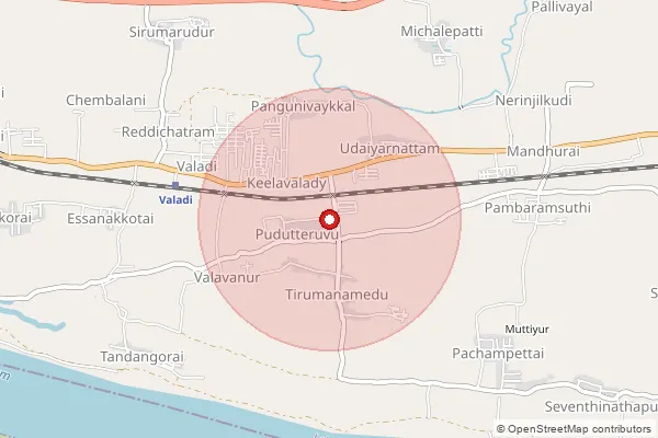 Map showing approximate area covered by Pincode 621218 — Melavalady Bo, Tiruchirappalli