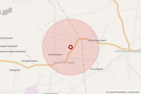 Map showing approximate area covered by Pincode 621301 — Manjapulipatti B.O, Karur