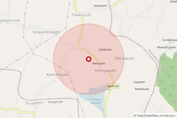 Map showing approximate area covered by Pincode 621308 — Kodumbapatti B.O, Tiruchirappalli