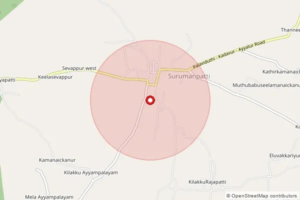 Map showing approximate area covered by Pincode 621311 — Tharagampatti S.O, Karur