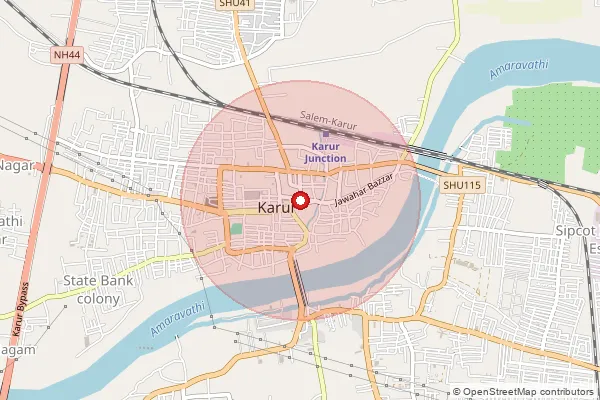 Map showing approximate area covered by Pincode 621313 — Kavalkaranpatti B.O, Karur