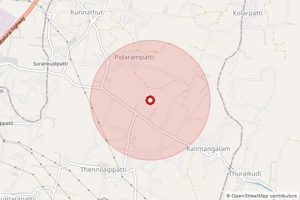 Map showing approximate area covered by Pincode 621316 — Velur B.O, Pudukkottai