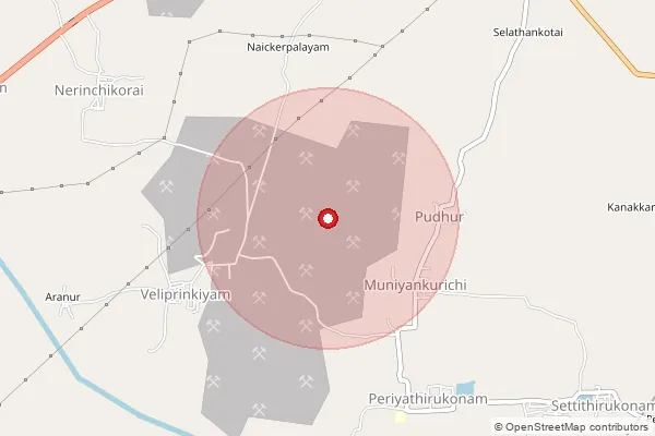 Map showing approximate area covered by Pincode 621701 — Kasankottai Bo, Ariyalur