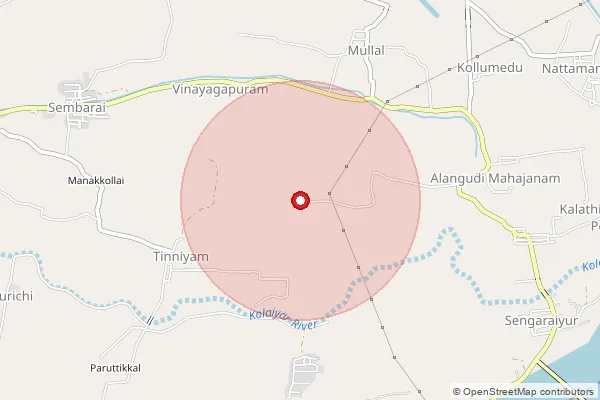 Map showing approximate area covered by Pincode 621702 — Ariyur Bo, Tiruchirappalli