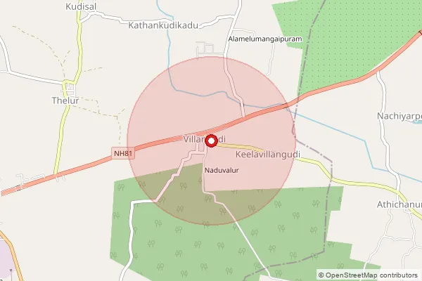 Map showing approximate area covered by Pincode 621704 — Kavanur Bo, Ariyalur