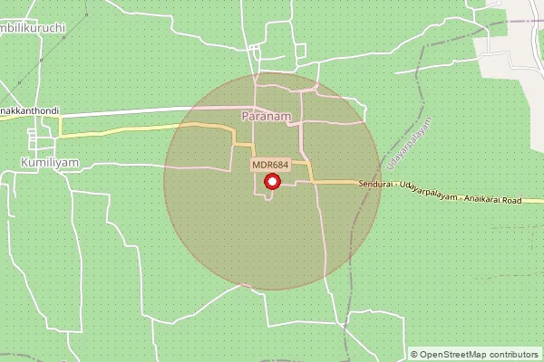 Map showing approximate area covered by Pincode 621705 — Kadugur Bo, Ariyalur