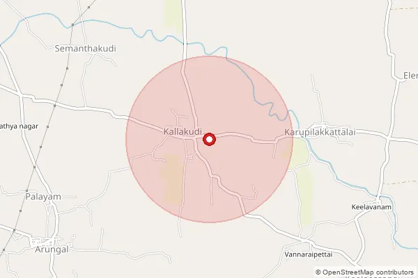 Map showing approximate area covered by Pincode 621707 — Arungal Bo, Ariyalur