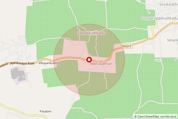 Map showing approximate area covered by Pincode 621710 — Kuvagam Bo, Ariyalur