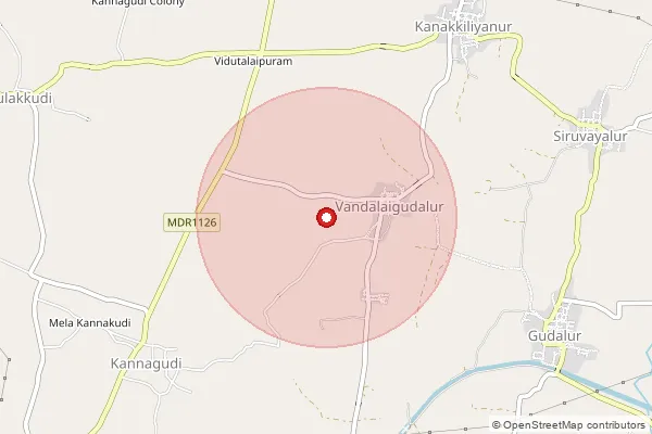 Map showing approximate area covered by Pincode 621711 — Vandalaigudalur Bo, Tiruchirappalli