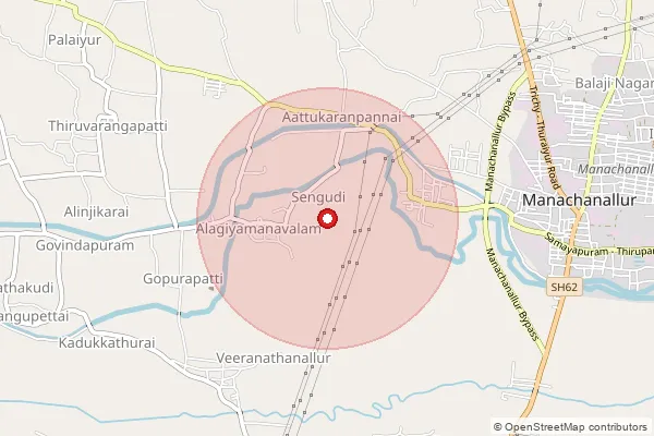 Map showing approximate area covered by Pincode 621715 — Sullangudi Bo, Ariyalur