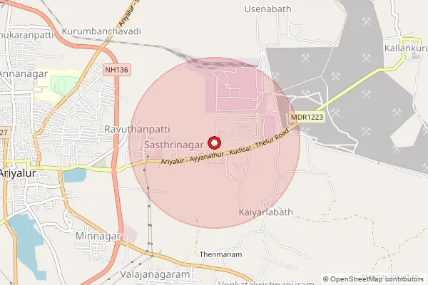 Map showing approximate area covered by Pincode 621729 — Ariyalur Cement Factory So, Ariyalur