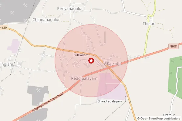 Map showing approximate area covered by Pincode 621731 — Reddipalayam So, Ariyalur