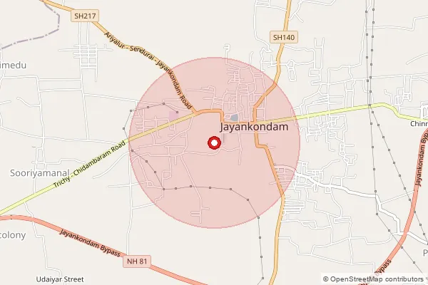 Map showing approximate area covered by Pincode 621802 — Chinnavalayam Bo, Ariyalur