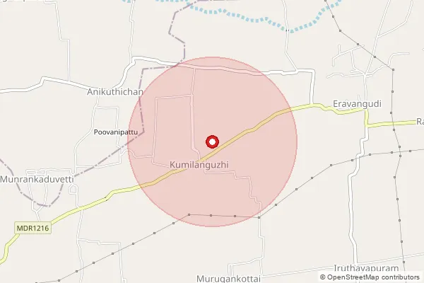 Map showing approximate area covered by Pincode 621803 — Kattathur Bo, Ariyalur