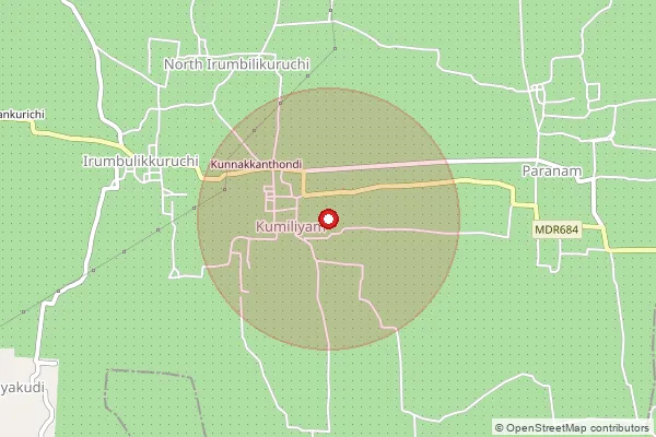 Map showing approximate area covered by Pincode 621804 — Kumiliam Bo, Ariyalur