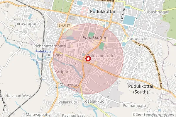 Map showing approximate area covered by Pincode 622001 — Pudukkottai H.O, Pudukkottai