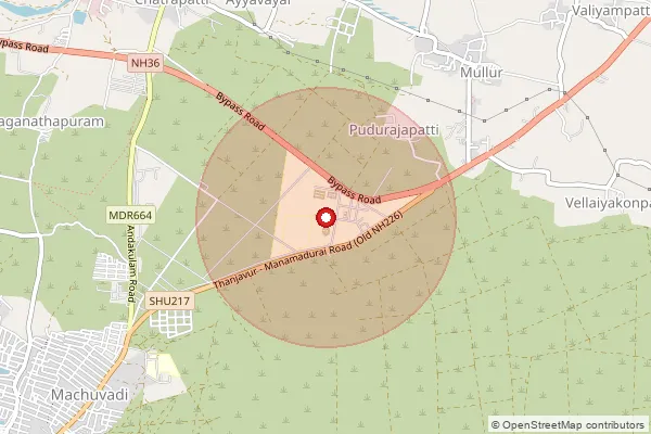 Map showing approximate area covered by Pincode 622004 — Vadavalam B.O, Pudukkottai